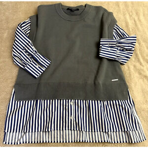 French Collection Women's Sz XL Notch Collar Sweater Vest 2fer Stripes Gray Blue